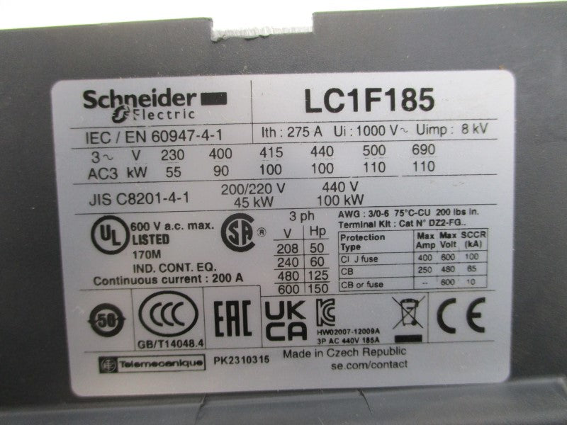 SCHNEIDER ELECTRIC LC1F185 600VAC 200A NSNP