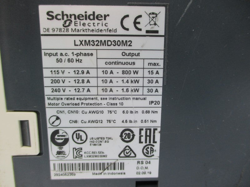 SCHNEIDER ELECTRIC LXM32MD30M2 240VAC 30A NSNP