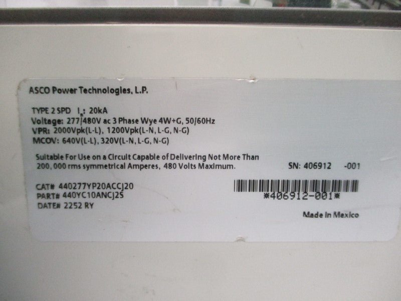 ASCO 440YC10ANCJ2S 440277YP20ACCJ20 277/480VAC NSNP