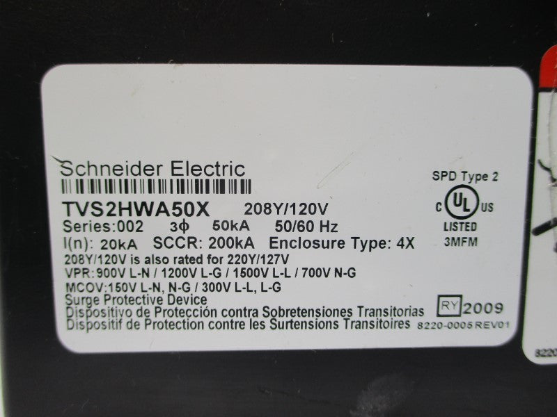 SQUARE D TVS2HWA50X SER. 002 208/120V UNMP