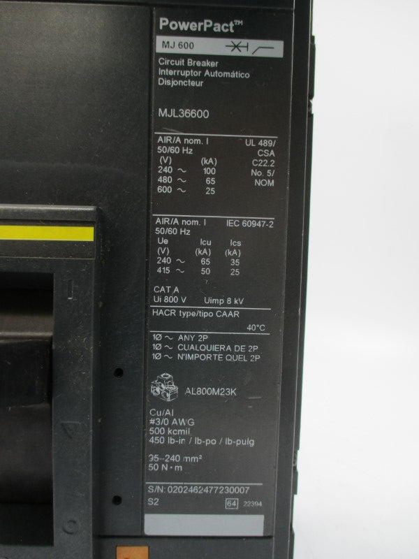 SQUARE D MJL36600 SER. 2 600V 600A (AS PICTURED) NSNP