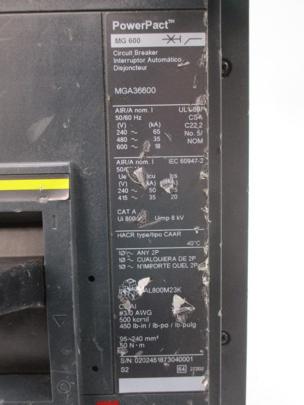 SQUARE D MGA36600 SER. 2 600V 600A (AS PICTURED) NSNP
