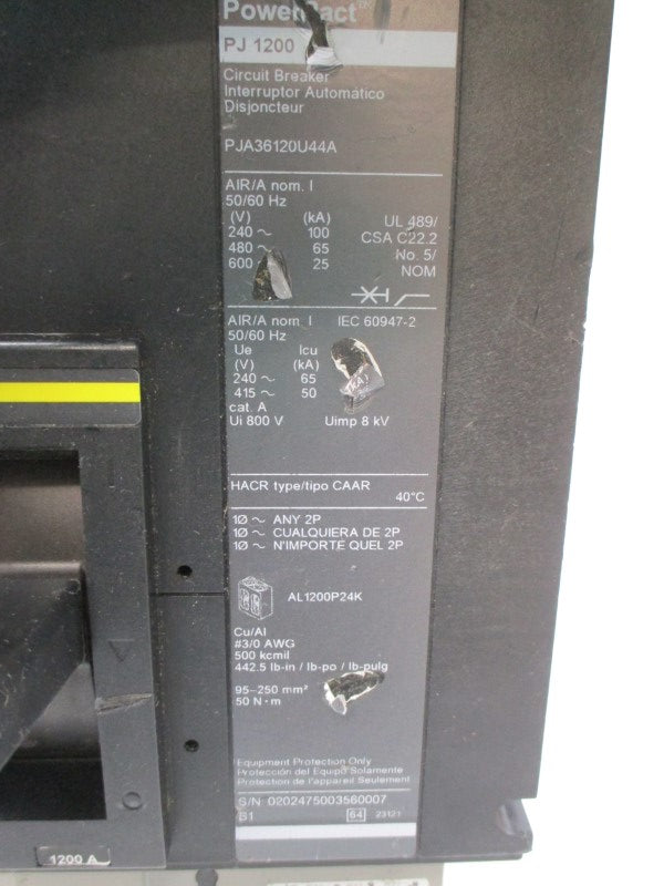 SQUARE D PJA36120U44A SER. 1 600V 1200A (AS PICTURED) NSNP