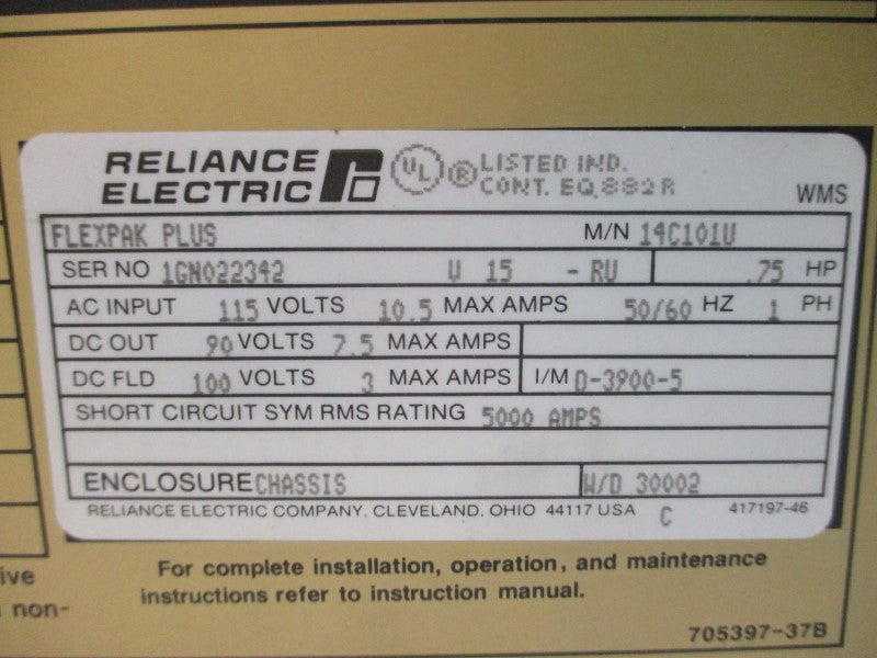 RELIANCE ELECTRIC 14C101-1U 115VAC 10.5A NSMP