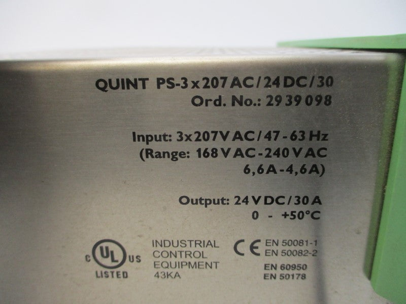 PHOENIX CONTACT QUINTPS-3X207AC/24DC/30 2939098 207VAC 6.6-4.6A NSNP