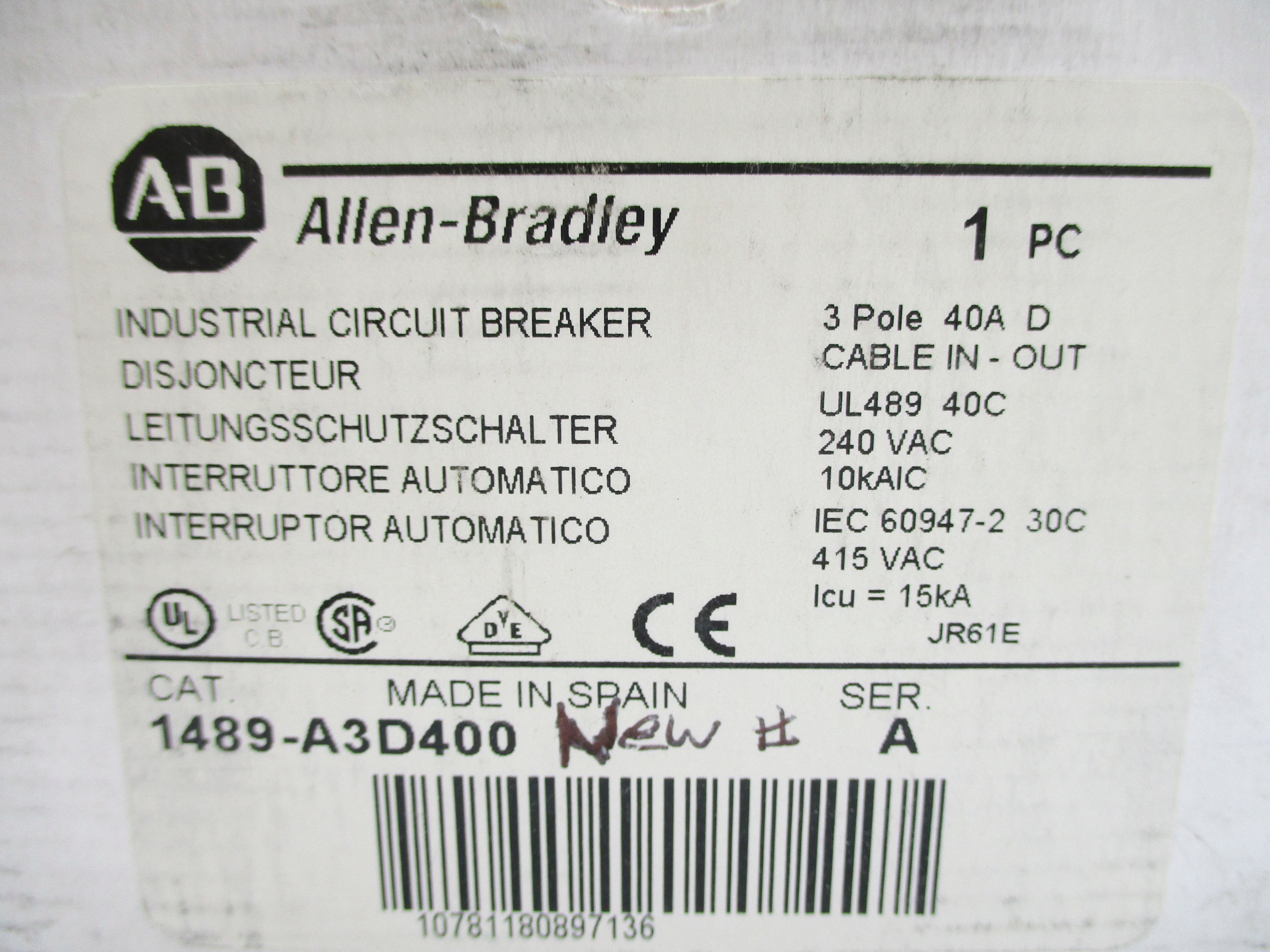 ALLEN BRADLEY 1489-A3D400 SER. A 240V 40A NSMP