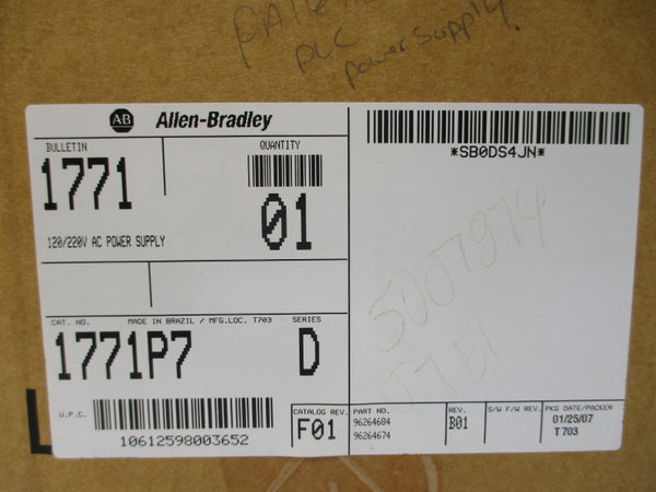 ALLEN BRADLEY 1771-P7 SER. D 120/220VAC 2/1.3A REV. F01 NSMP