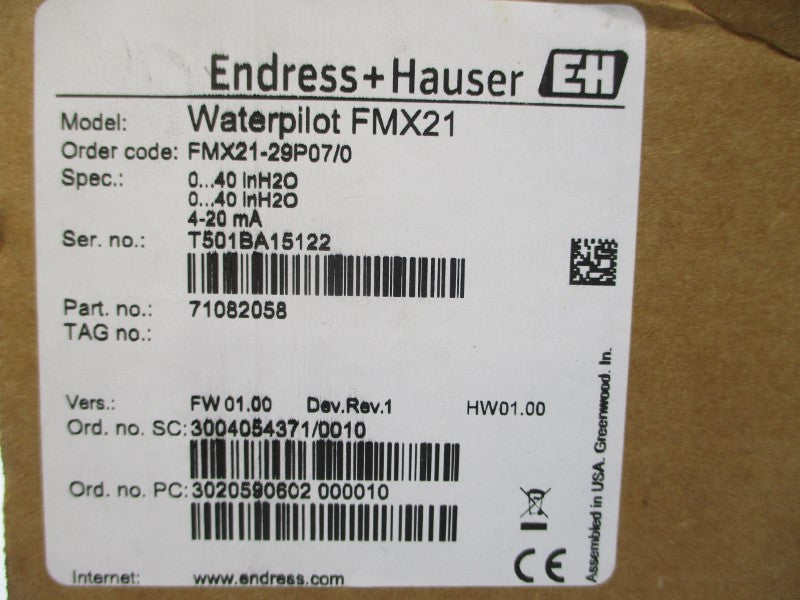 ENDRESS+HAUSER FMX21-29P07/0 71082058 F/W 01.00 10.5-35VDC NSMP