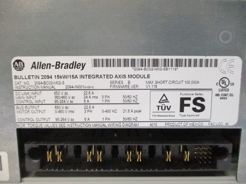 ALLEN BRADLEY 2094-BC02-M02-S SER. B F/W V1.118 95-264VAC 22.6A NSMP