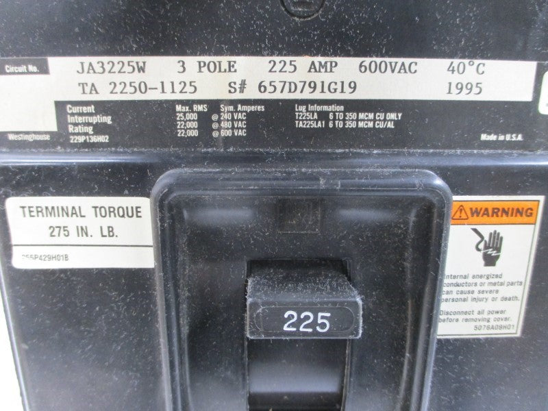 WESTINGHOUSE JA3225W 657D791G19 600VAC 225A NSMP