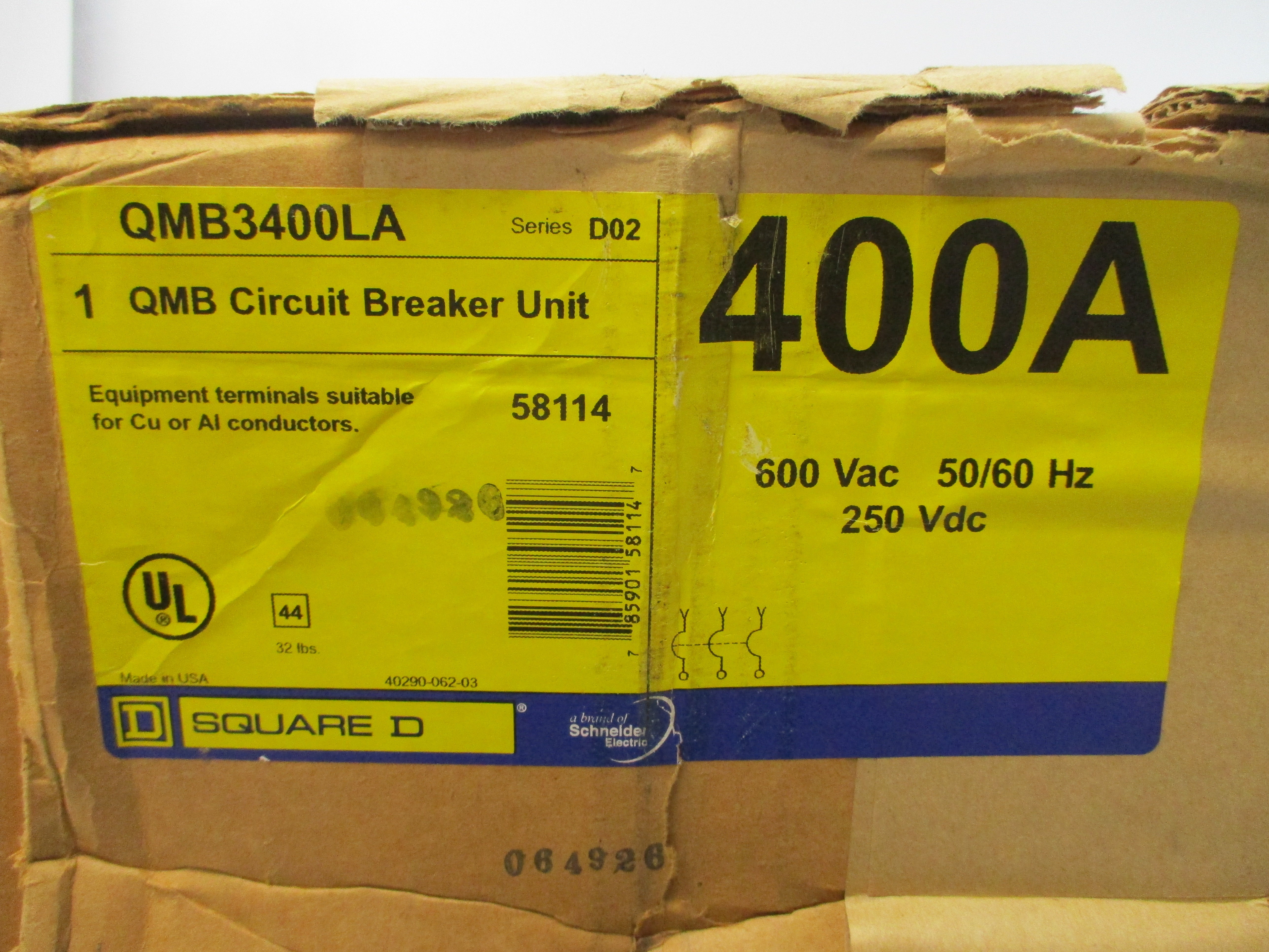 SQUARE D QMB3400LA SER. D2 600VAC 400A NSMP