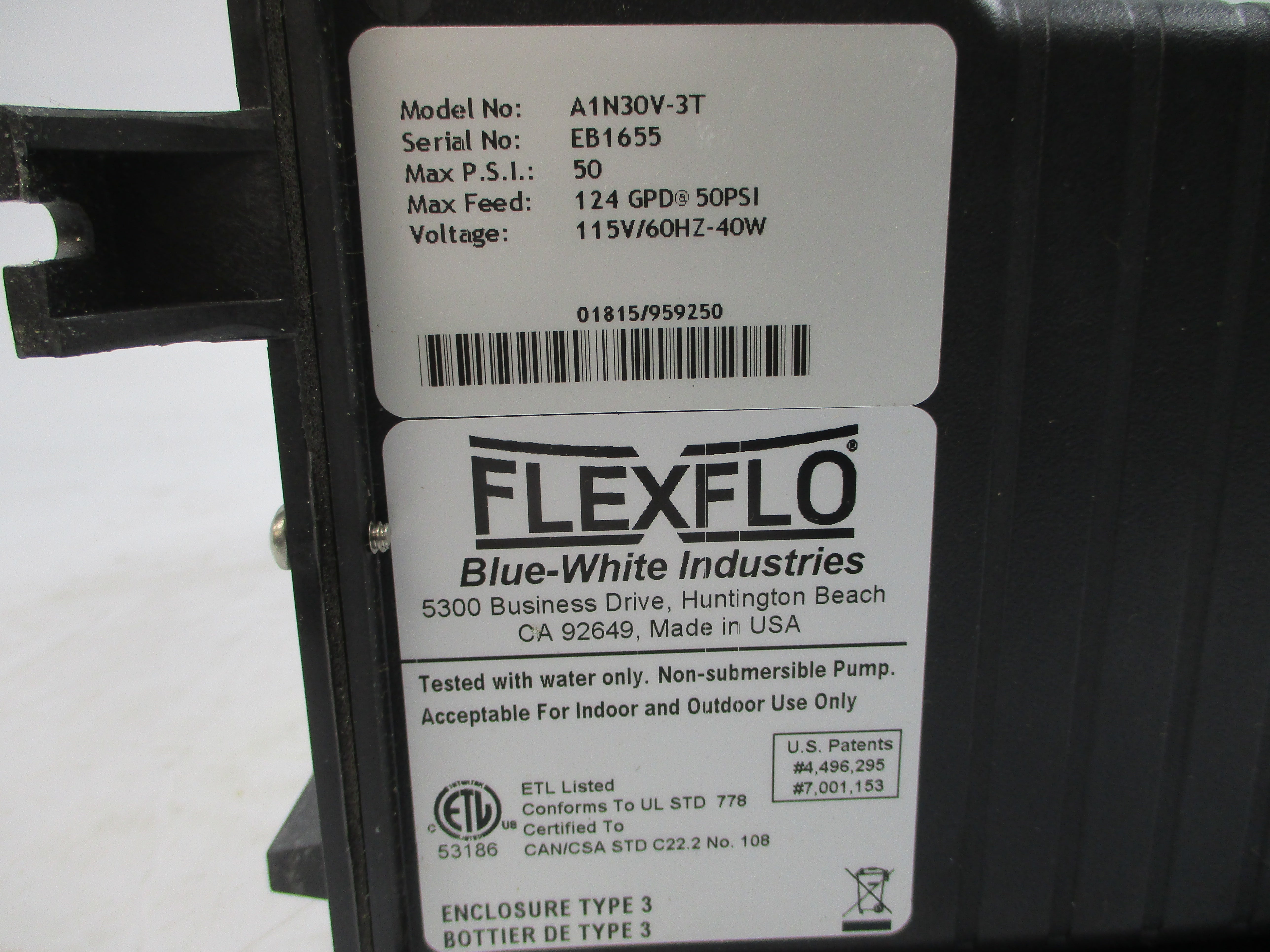 BLUE-WHITE INDUSTRIES A1N30V-3T 115V 50PSI NSMP