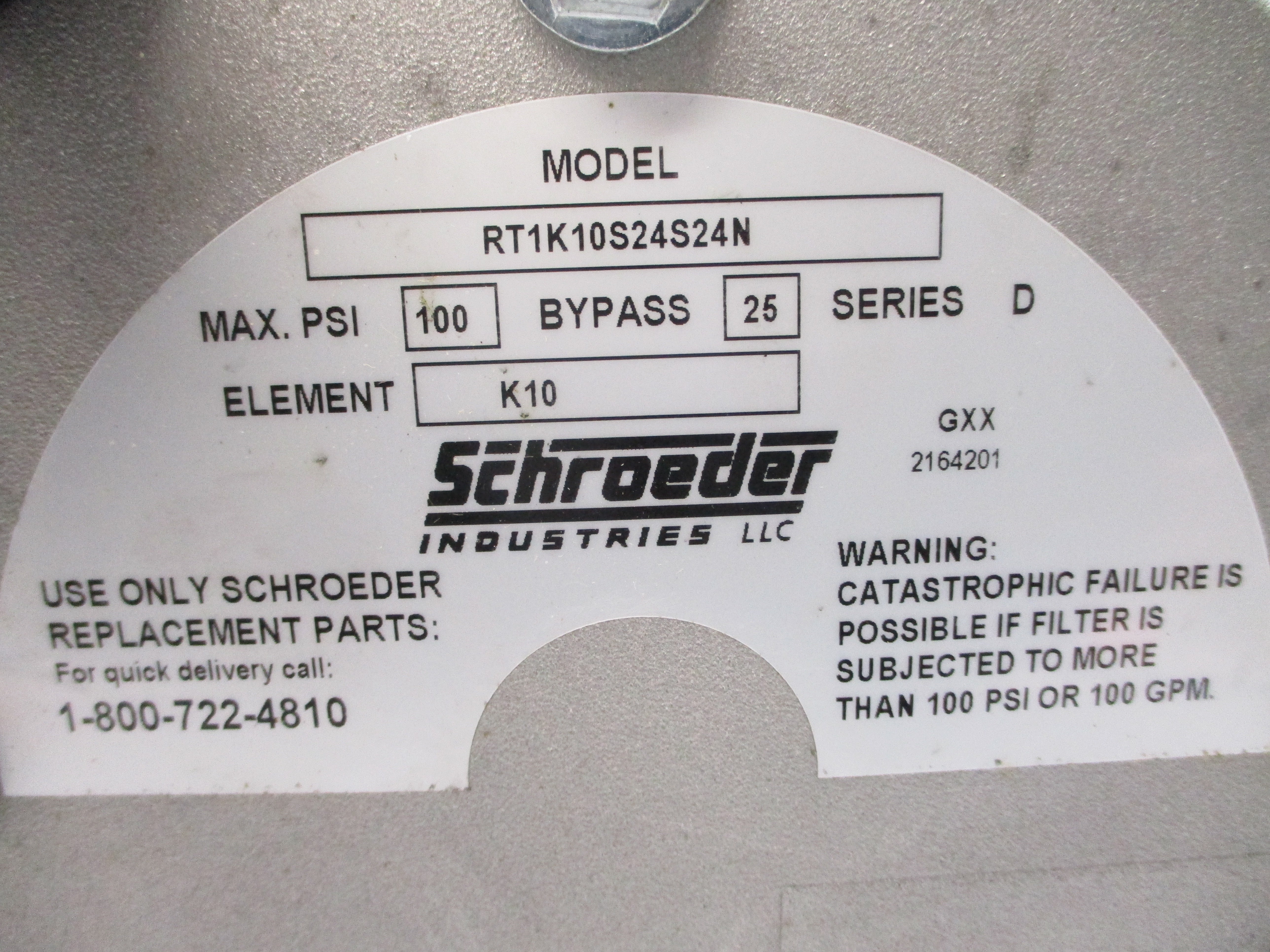 SCHROEDER INDUSTRIES RT1K10S24S24N SER. D 100PSI NSNP
