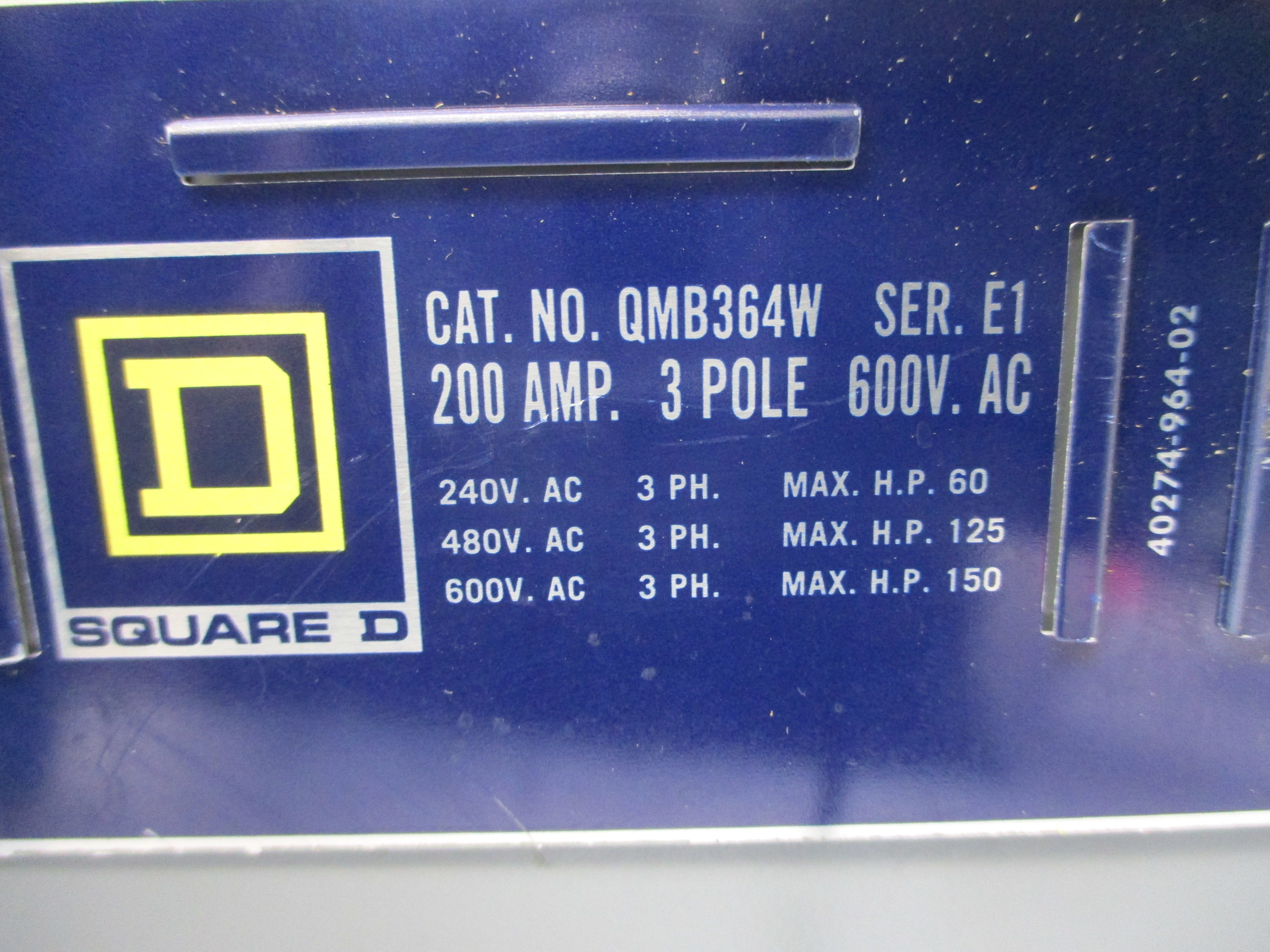 SQUARE D QMB364W SER. E1 600VAC 200A NSNP