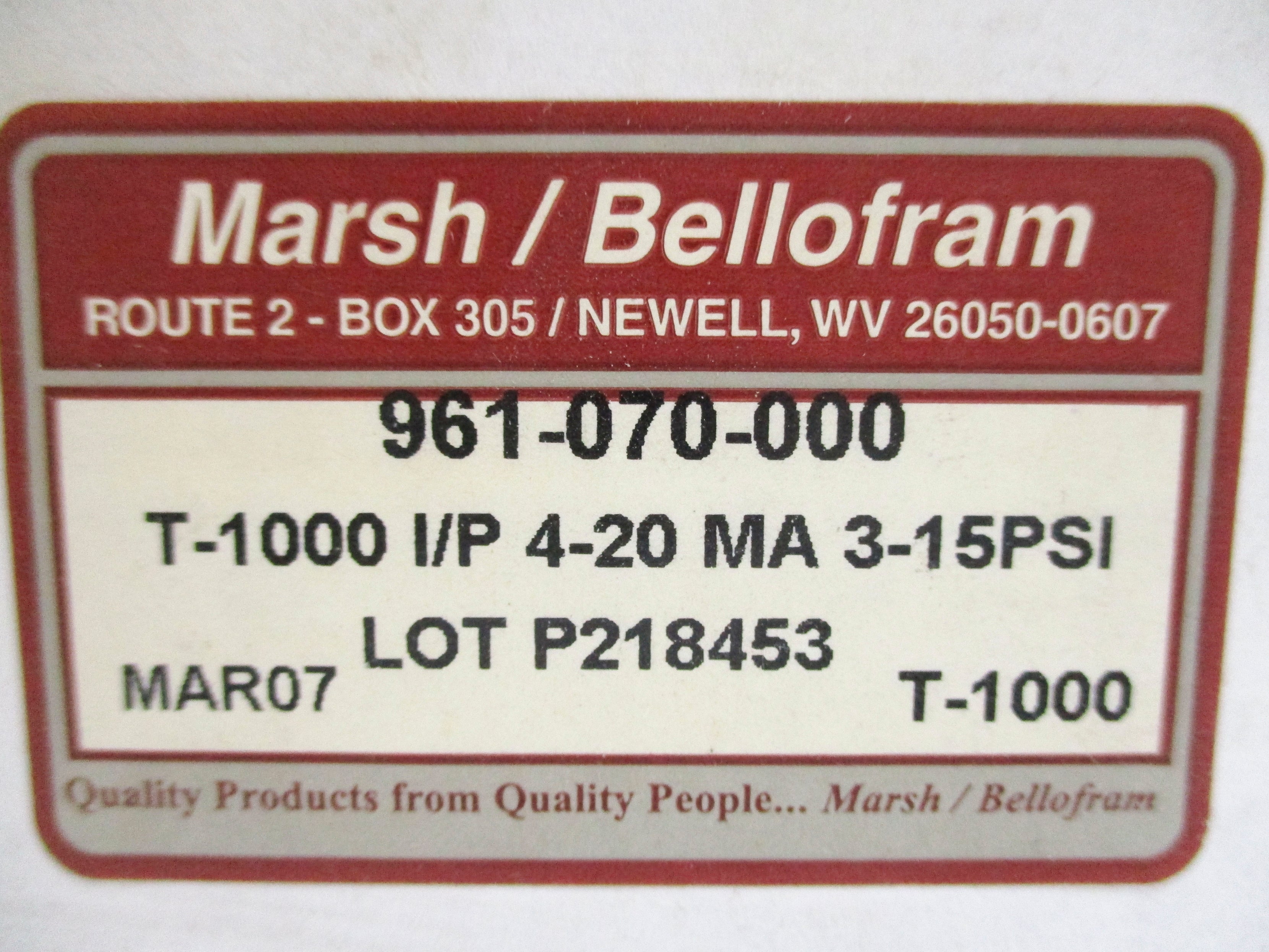 MARSH BELLOFRAM 961-070-000 3-15PSI NSMP