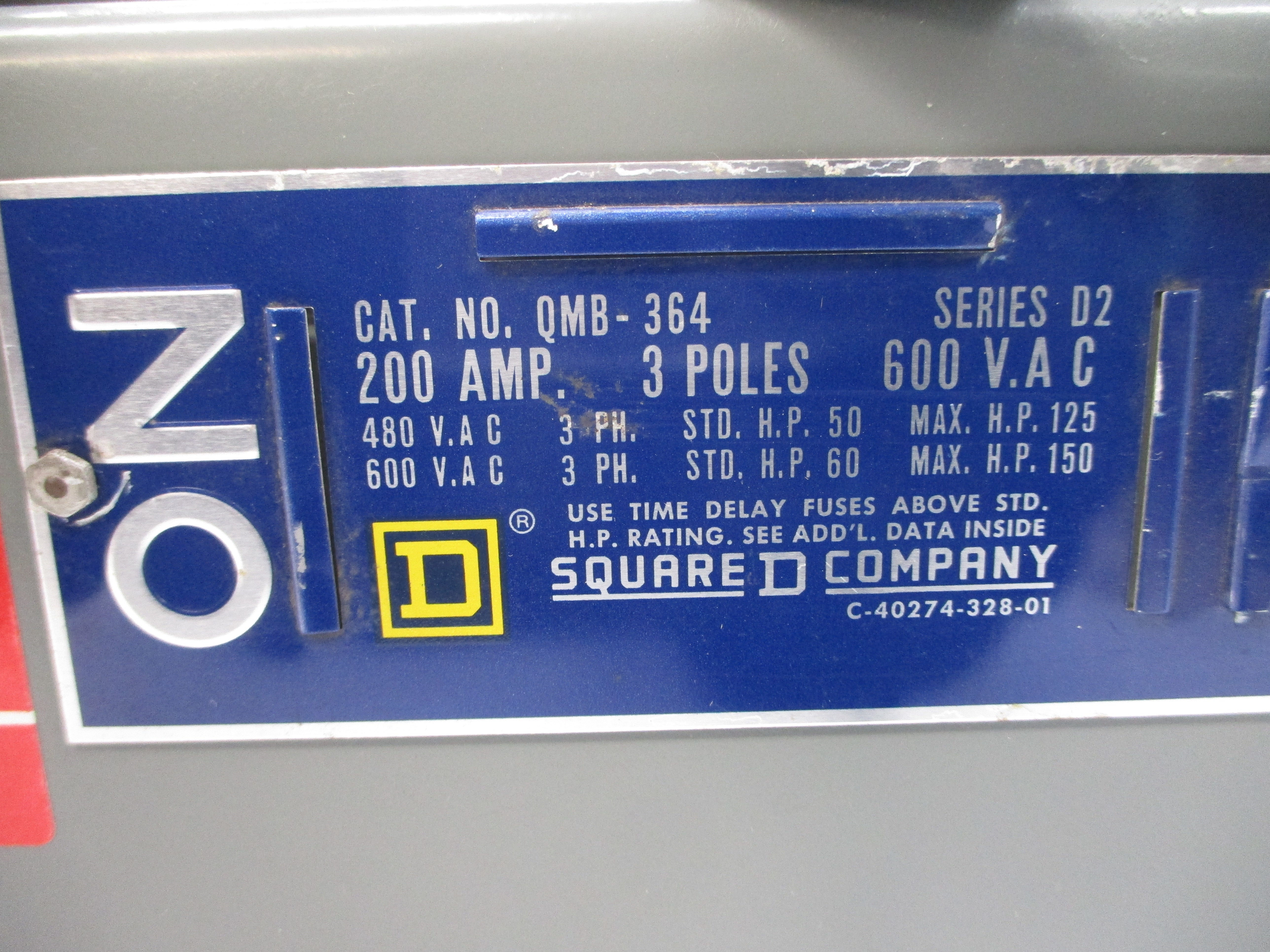 SQUARE D QMB364 SER. D2 600VAC 200A NSNP