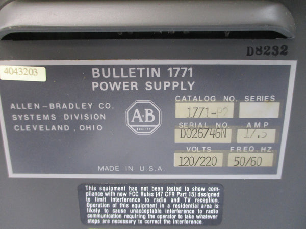 ALLEN BRADLEY 1771-P2 120/220V 1/.5A NSNP