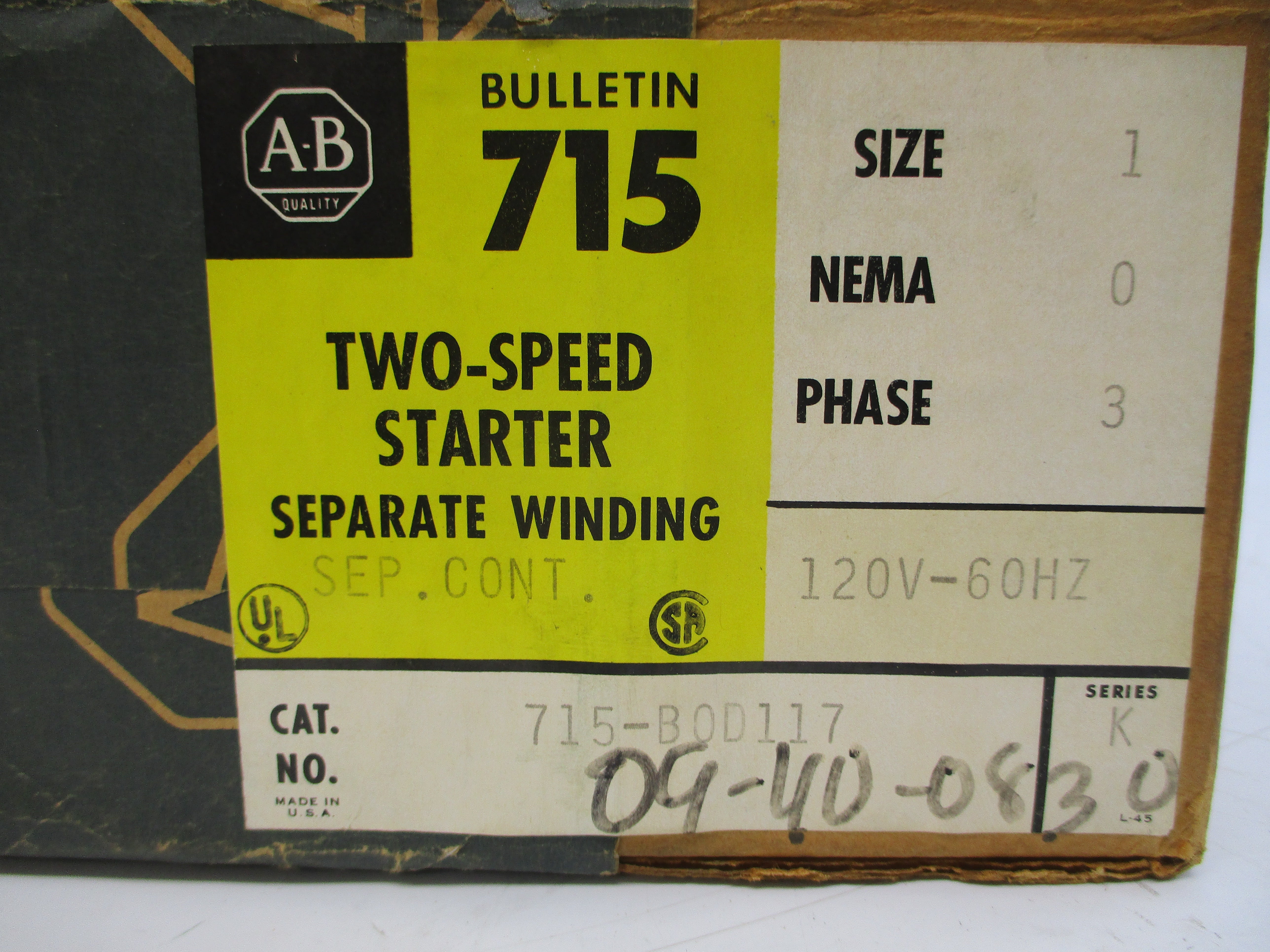 ALLEN BRADLEY 715-BOD117 SER. K 110/120V (BR/YL) NSMP