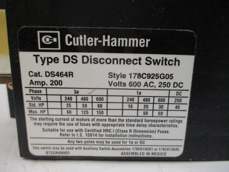 EATON DS464R 178C925G05 600VAC 200A NSMP