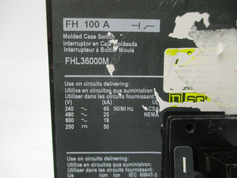SQUARE D FHL36000M1212 SER. 2 600V 100A NSMP