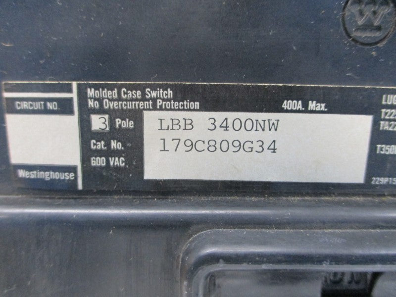 WESTINGHOUSE LBB3400NW 179C809G34 600VAC 400A NSMP