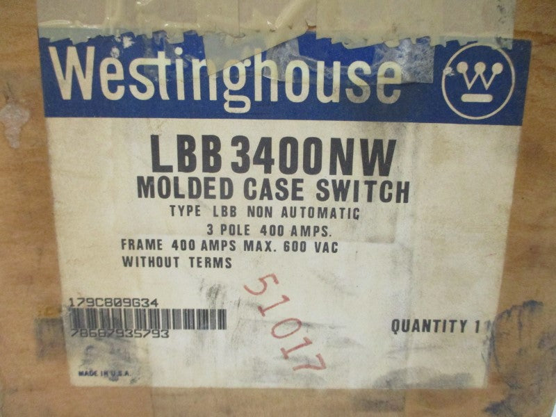 WESTINGHOUSE LBB3400NW 179C809G34 600VAC 400A NSMP