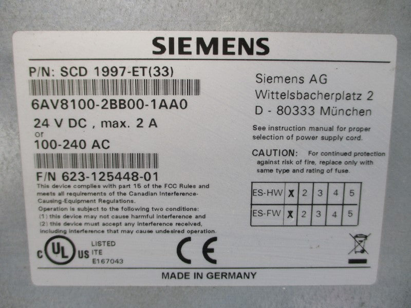 SIEMENS 6AV8100-2BB00-1AA0 100-240VAC 2A UNMP