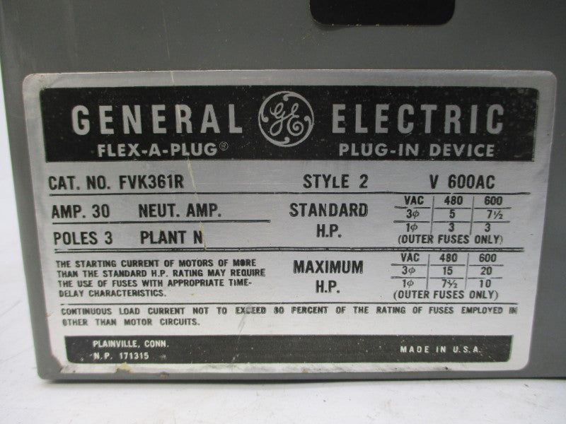 GENERAL ELECTRIC FVK361R 600VAC 30A (STYLE 2) NSNP
