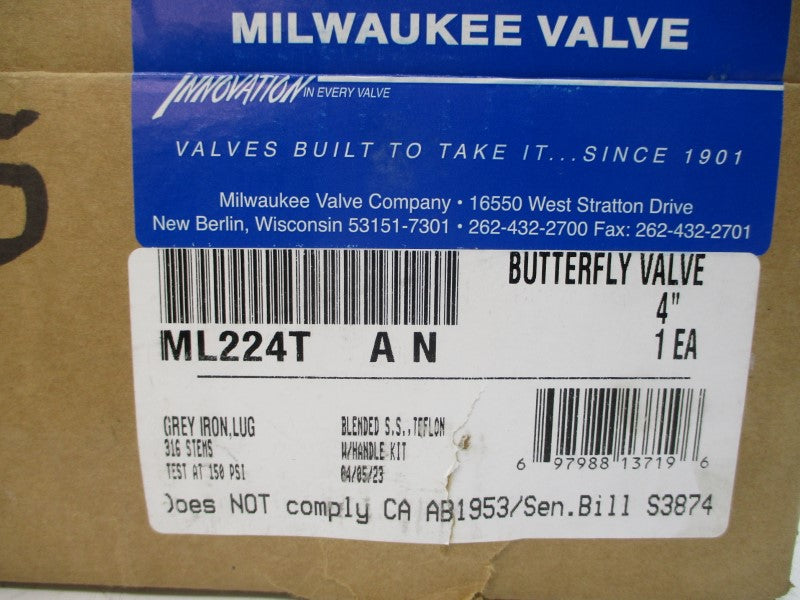 MILWAUKEE VALVE ML224T AN 150PSI 4" NSMP