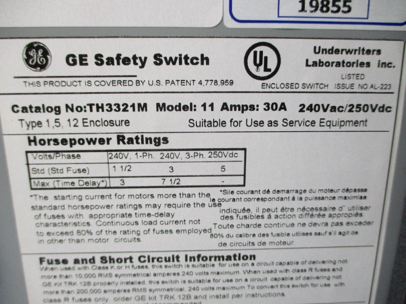 GENERAL ELECTRIC TH3321M 240VAC 30A NSMP
