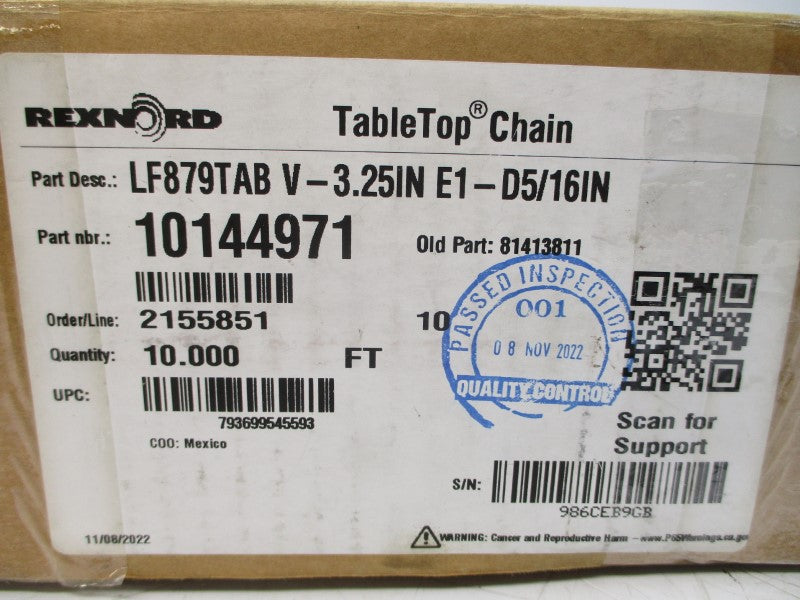 REXNORD LF879TABV-3.25INE1-D5/16IN 10144971 10' NSMP