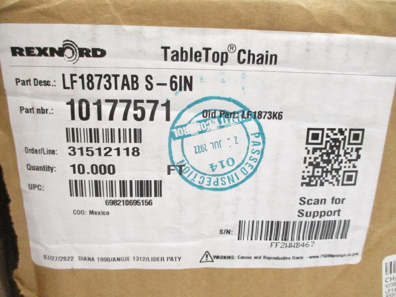 REXNORD 10177571 LF1873TABS-6IN 10' NSMP
