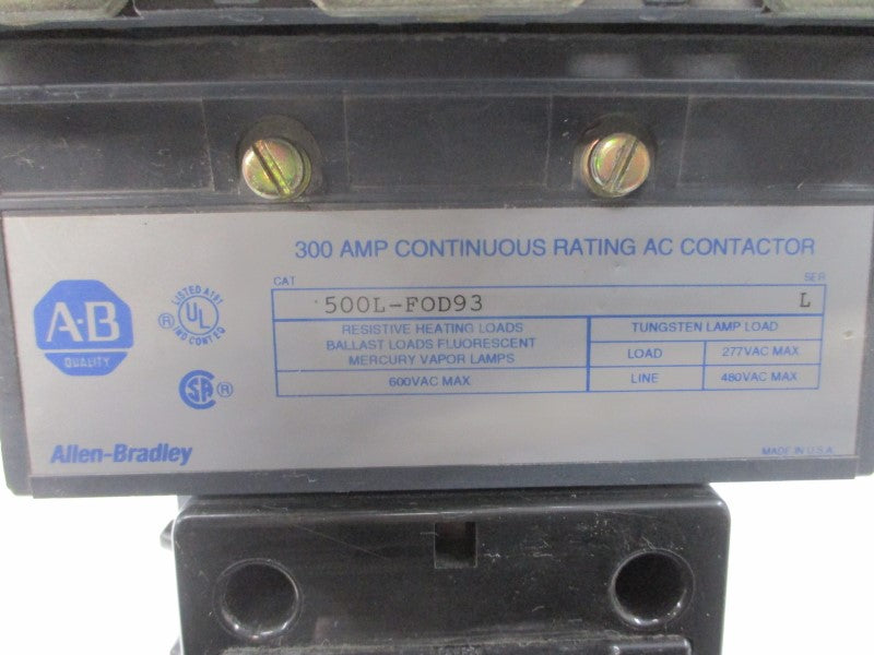ALLEN BRADLEY 500L-FOD93 SER. L 110/115-120V 300A (AS PICTURED) NSNP