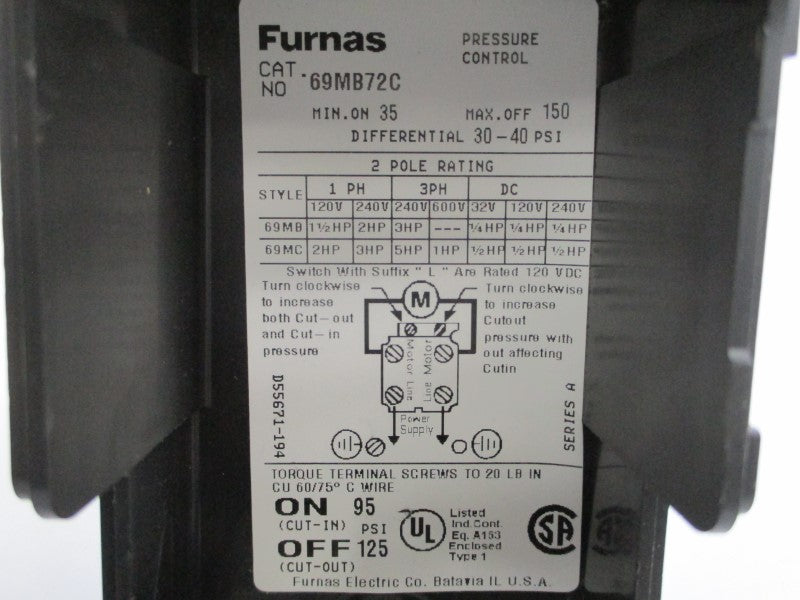 FURNAS ELECTRIC 69MB72C SER. A 600V 30-40PSI NSMP