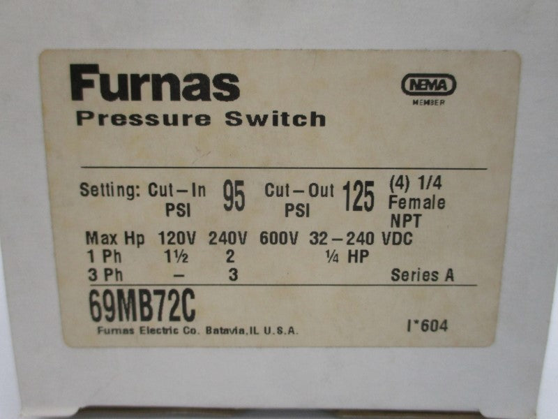 FURNAS ELECTRIC 69MB72C SER. A 600V 30-40PSI NSMP