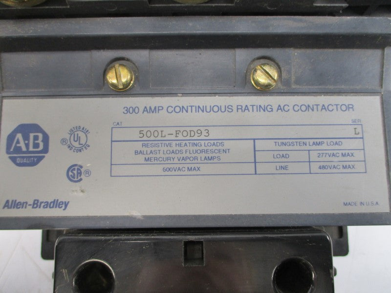 ALLEN BRADLEY 500L-FOD93 SER. L 110/115-120V 300A (AS PICTURED) UNMP