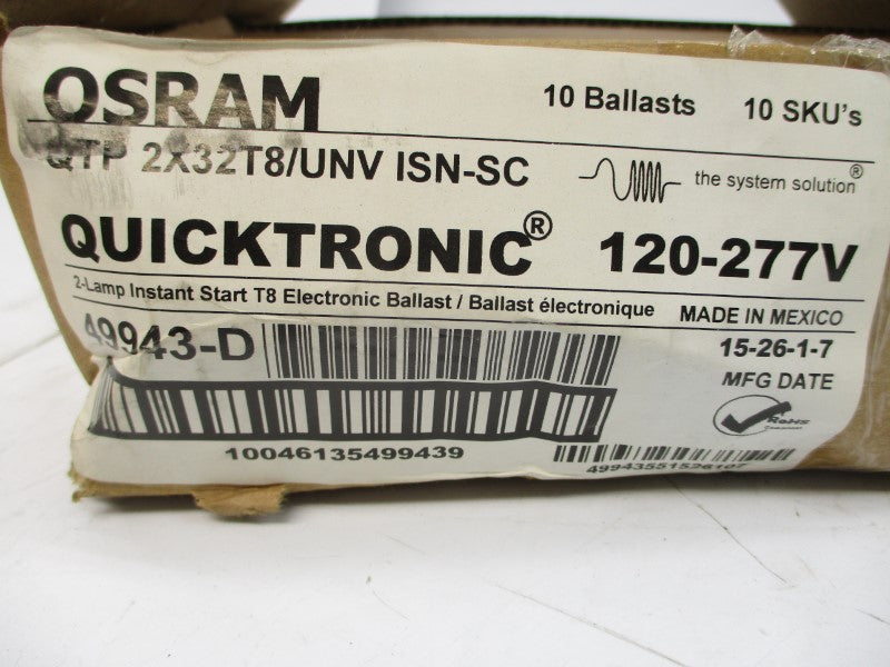 OSRAM QTP2X32T8/UNV ISN-SC 120-277V (PKG OF 10) NSMP
