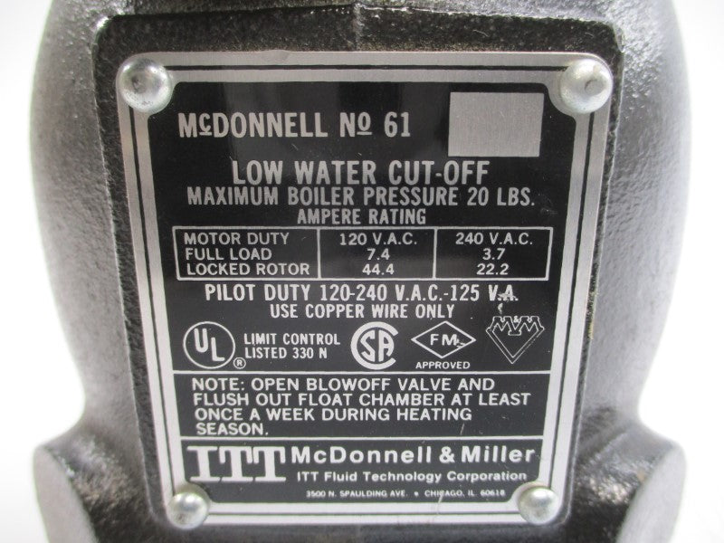 ITT MCDONNELL & MILLER 61 120-240VAC 7.4A 2" NSNP