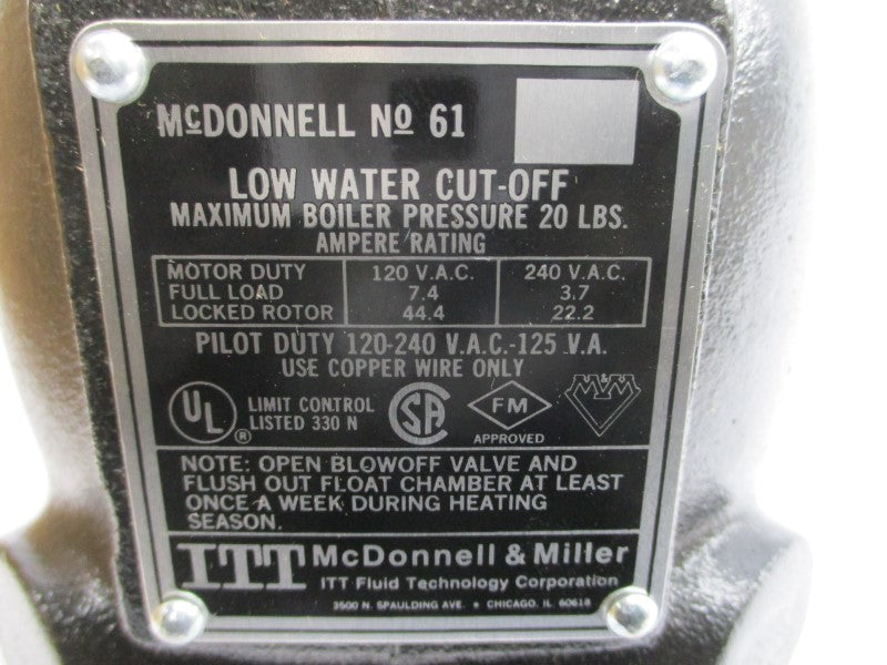 ITT MCDONNELL & MILLER 61 140100 120-240VAC 7.4A 3" NSMP