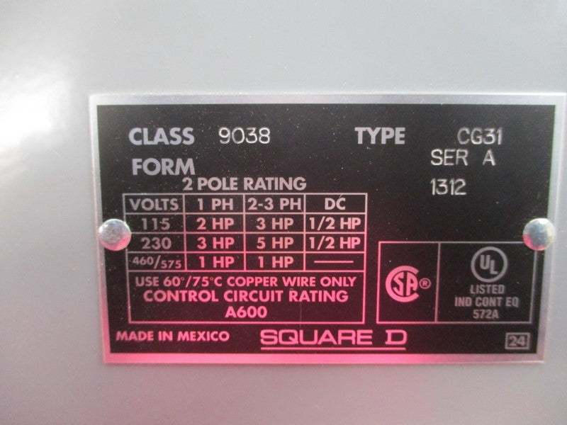 SQUARE D 9038CG31 SER. A 460/575V NSMP