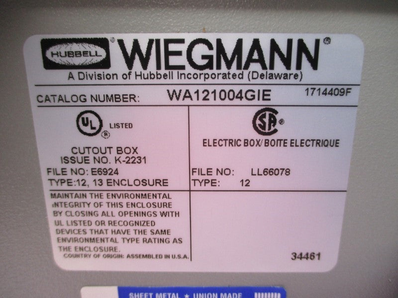 WIEGMANN WA121004GIE 12X10X4 NSMP