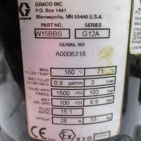 GRACO W15BBS SER. G12A 1500PSI UNMP