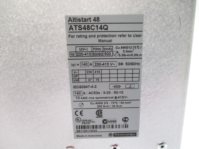 SCHNEIDER ELECTRIC ATS48C14Q 230-415V 140A NSMP