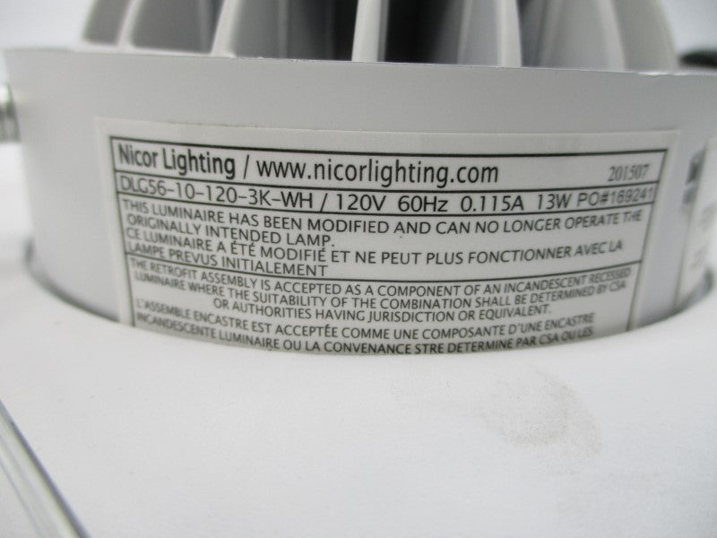 NICOR LIGHTING DLG56-10-120-3K-WH 120V 0.115A NSMP