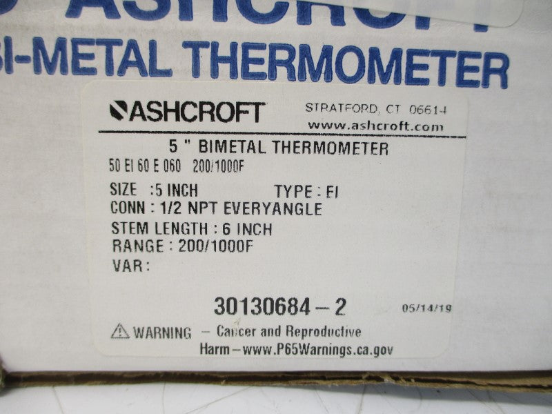 ASHCROFT 50EI60E060 200/1000'F 5" STEM6 NSMP
