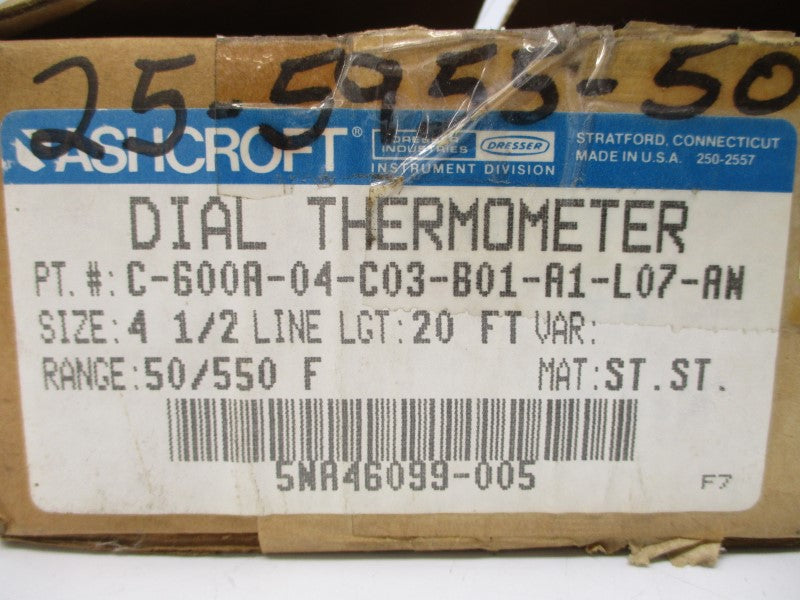 ASHCROFT C-600A-04-C03-B01-A1-L07-AN 50/550'F 4-1/2" NSMP