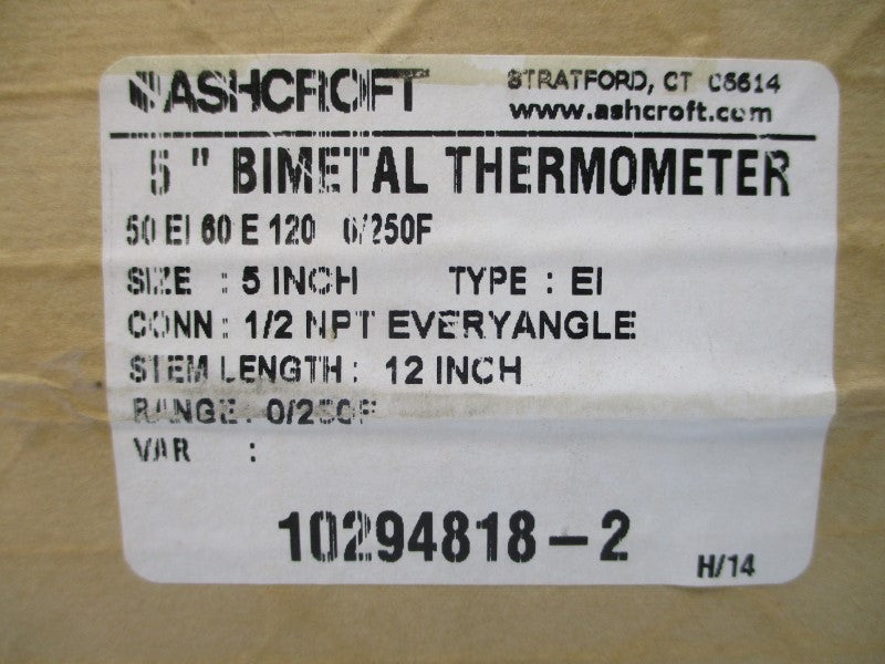 ASHCROFT 50EI60E120 0/250'F 5" STEM12 NSMP