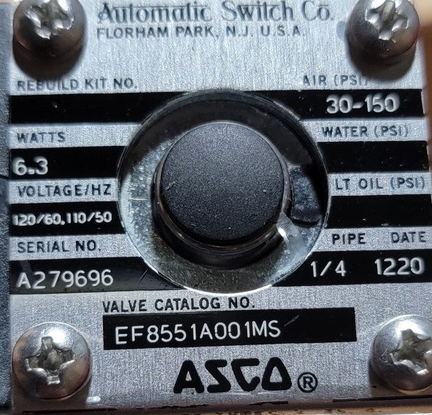 ASCO 8551A001MS 110/120V 30-150PSI 1/4" NSMP