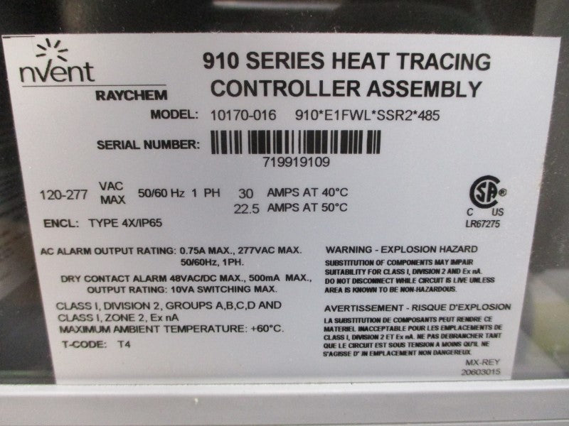 NVENT 10170-016 910*E1FWL*SSR2*485 120-277VAC 30A NSMP