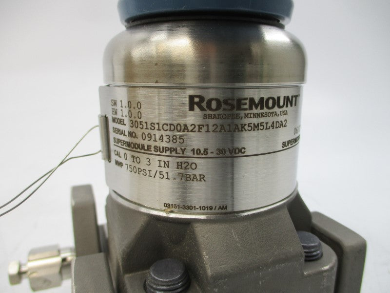 ROSEMOUNT 3051S1CD0A2F12A1AK5M5L4DA2 10.5-30VDC 750PSI NSMP